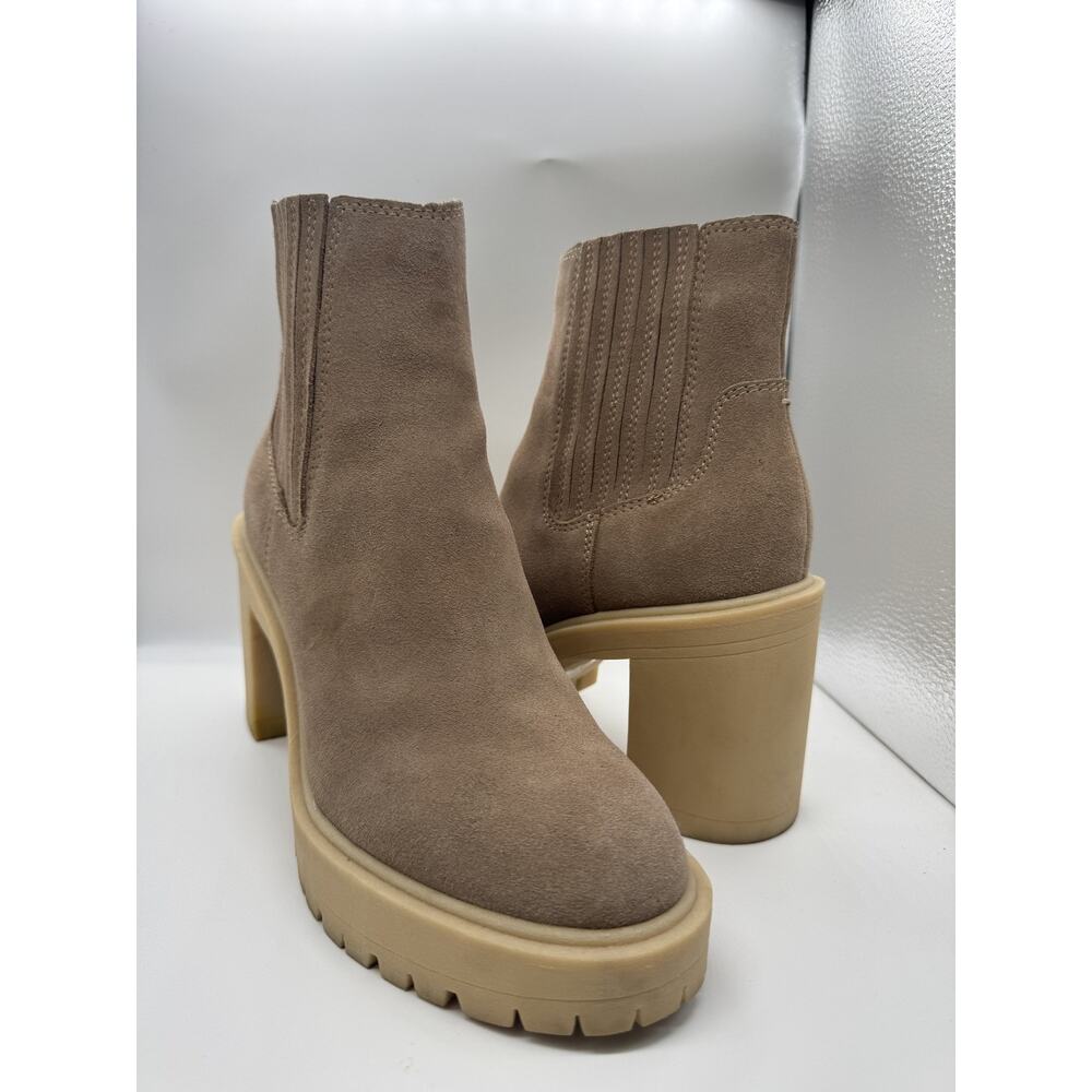Dolce Vita Womens Suede Chelsea Ankle Boots Platform Lug Sole Block Heel Tan 7.5